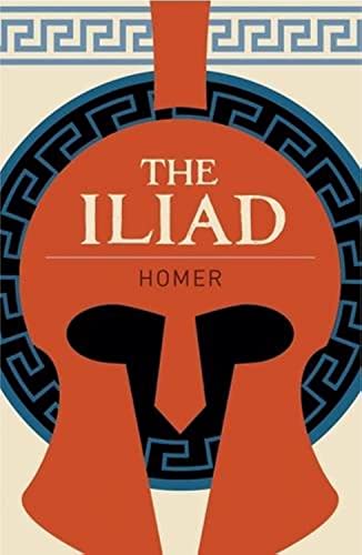 Cover of The Iliad by Homer — a terracotta Greek helmet on a cream ground.