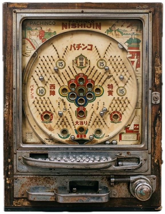 A pachinko machine — the vertical pinball device that gives the novel its title